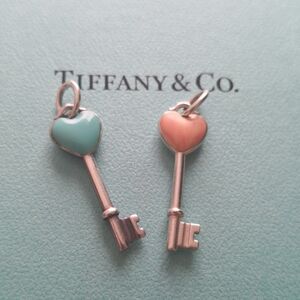 Tiffany & Co. Blue and Pink Heart Key Charms